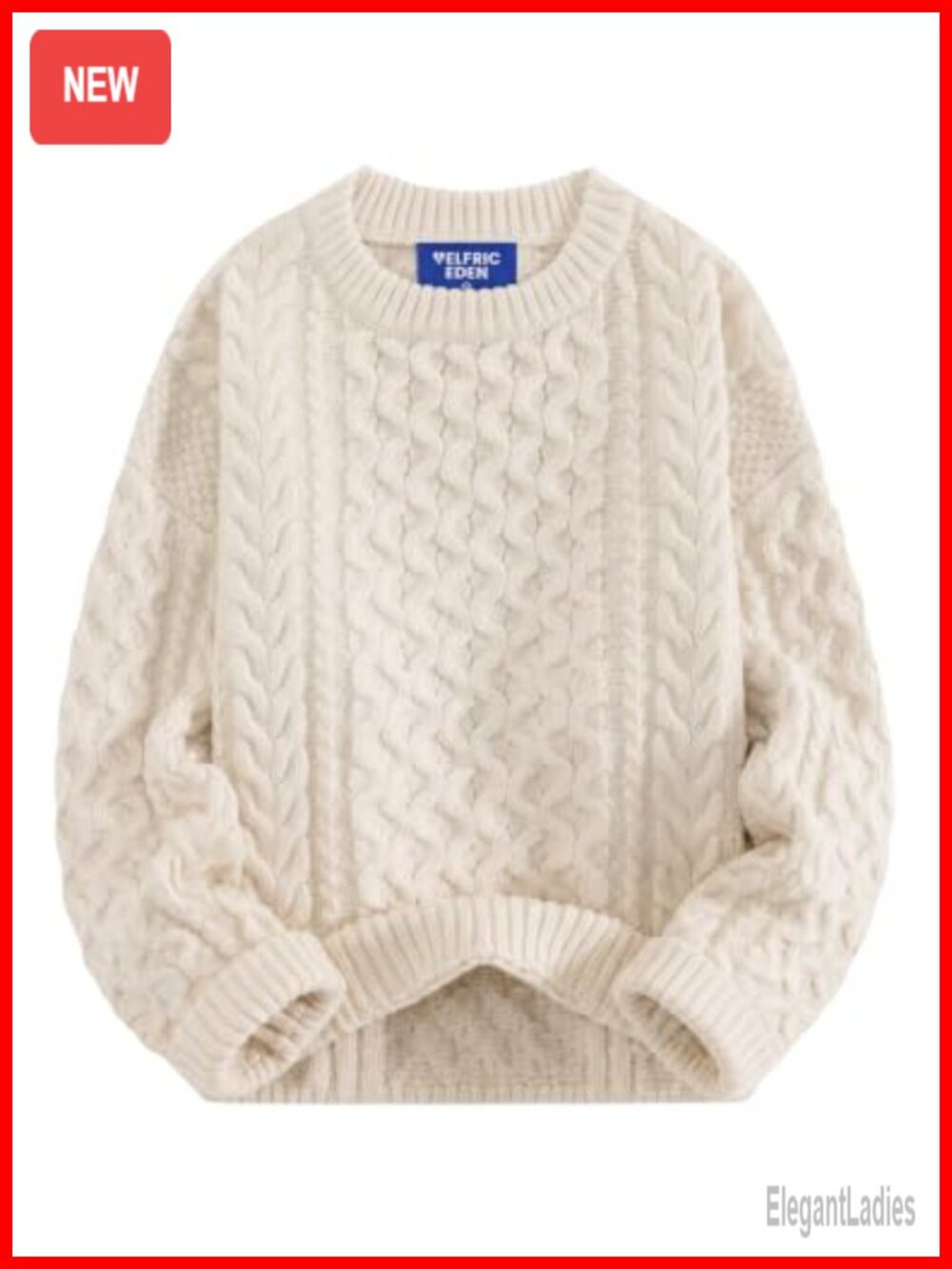Oversized Chunky Cable Knit Crew Neck Pullover Sweater Women